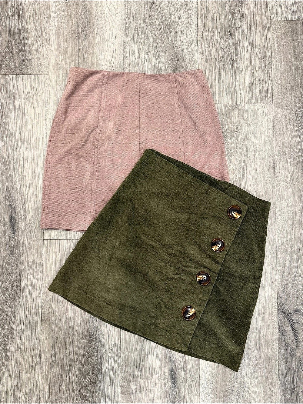 LOT OF 2 Fall Mini Skirts Pink & Green Corduroy